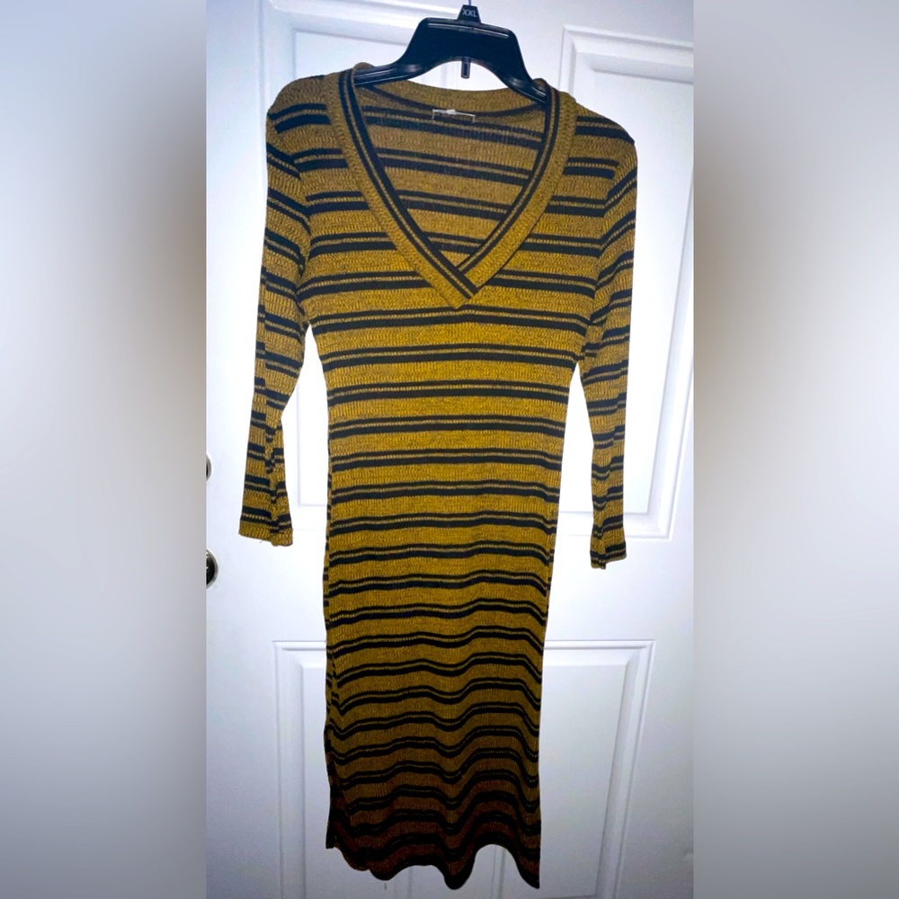 Yellow and black striped midi dress
